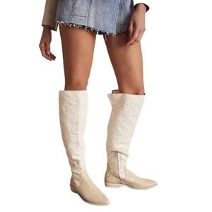 Free People Bren Slouch Crochet Tall Boot In Ecru White $298 Size 38, US 7.5